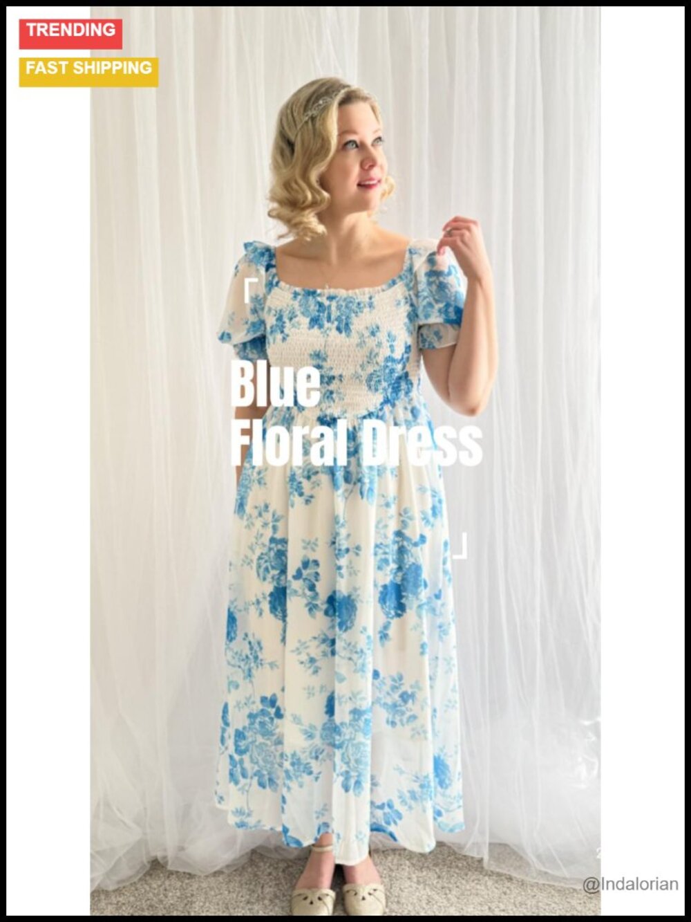 Women's Floral Chiffon Midi Dress Puff Sleeve Square Neck Cottagecore - Picture 6 of 6